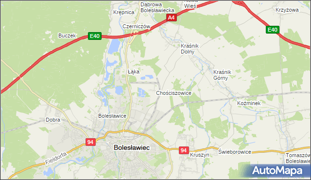 mapa Chościszowice, Chościszowice na mapie Targeo