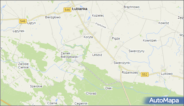 mapa Leszcz gmina Łubianka, Leszcz gmina Łubianka na mapie Targeo