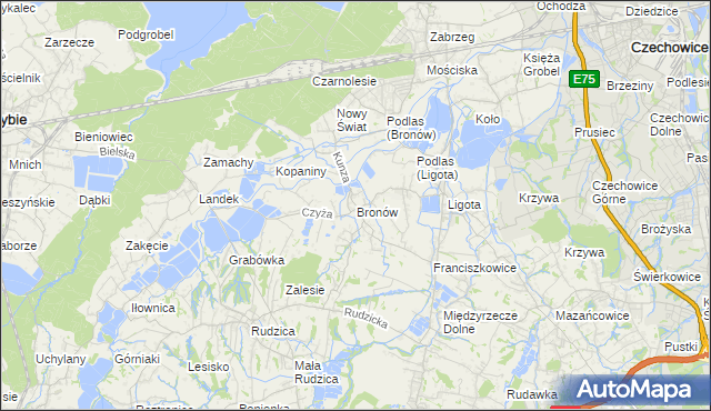 mapa Bronów gmina Czechowice-Dziedzice, Bronów gmina Czechowice-Dziedzice na mapie Targeo