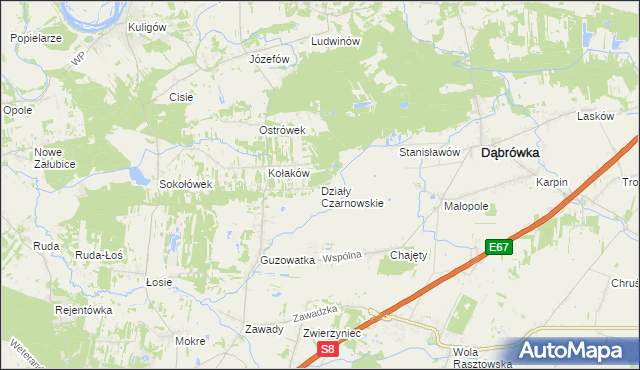 mapa Działy Czarnowskie, Działy Czarnowskie na mapie Targeo