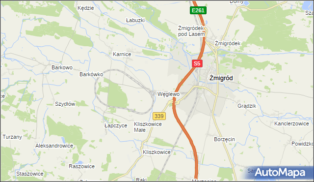 mapa Węglewo gmina Żmigród, Węglewo gmina Żmigród na mapie Targeo