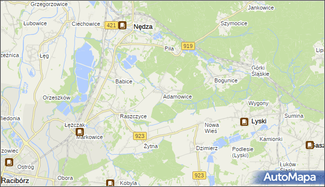 mapa Adamowice gmina Lyski, Adamowice gmina Lyski na mapie Targeo