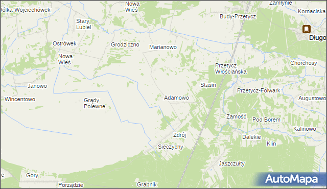 mapa Adamowo gmina Długosiodło, Adamowo gmina Długosiodło na mapie Targeo