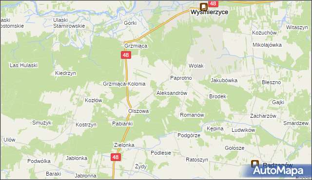 mapa Aleksandrów gmina Wyśmierzyce, Aleksandrów gmina Wyśmierzyce na mapie Targeo