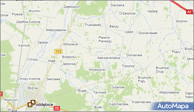 mapa Aleksandrówka gmina Dalików, Aleksandrówka gmina Dalików na mapie Targeo