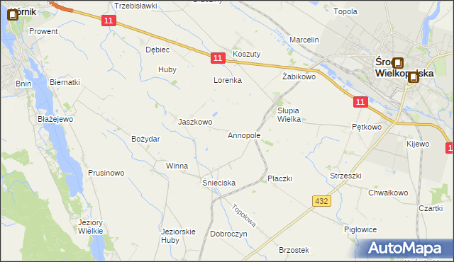 mapa Annopole gmina Środa Wielkopolska, Annopole gmina Środa Wielkopolska na mapie Targeo