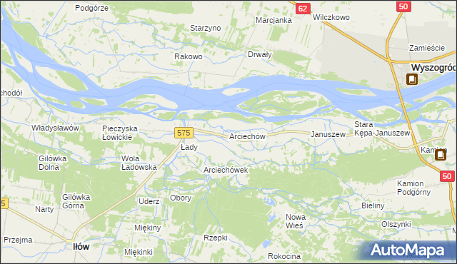 mapa Arciechów gmina Iłów, Arciechów gmina Iłów na mapie Targeo