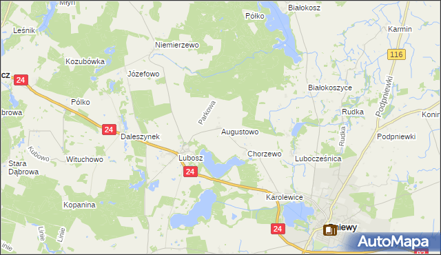 mapa Augustowo gmina Kwilcz, Augustowo gmina Kwilcz na mapie Targeo