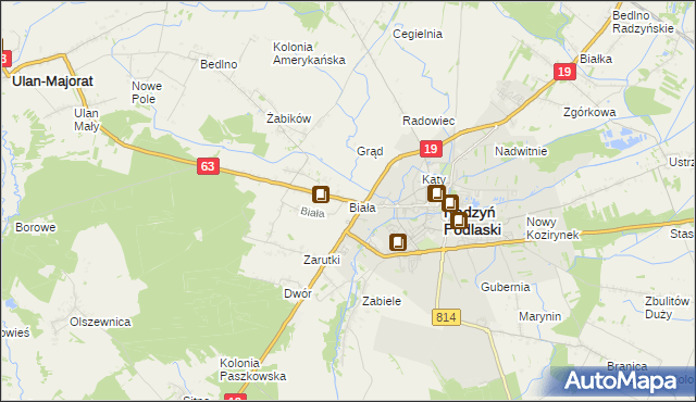 mapa Biała gmina Radzyń Podlaski, Biała gmina Radzyń Podlaski na mapie Targeo