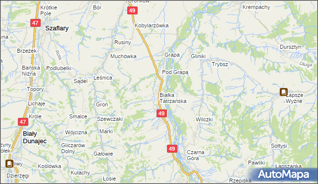 mapa Białka Tatrzańska, Białka Tatrzańska na mapie Targeo