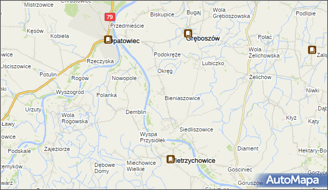 mapa Bieniaszowice, Bieniaszowice na mapie Targeo