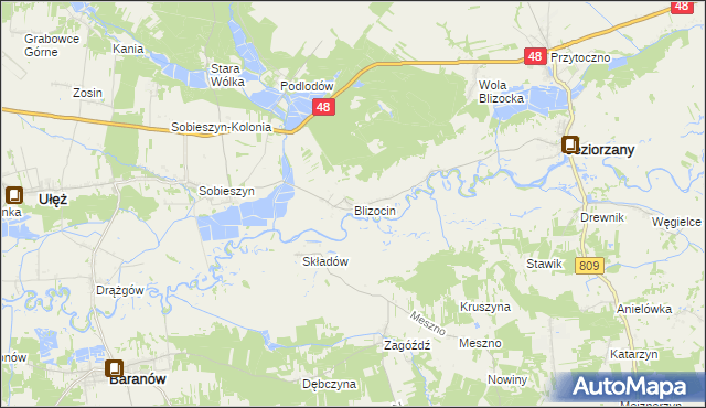 mapa Blizocin gmina Jeziorzany, Blizocin gmina Jeziorzany na mapie Targeo