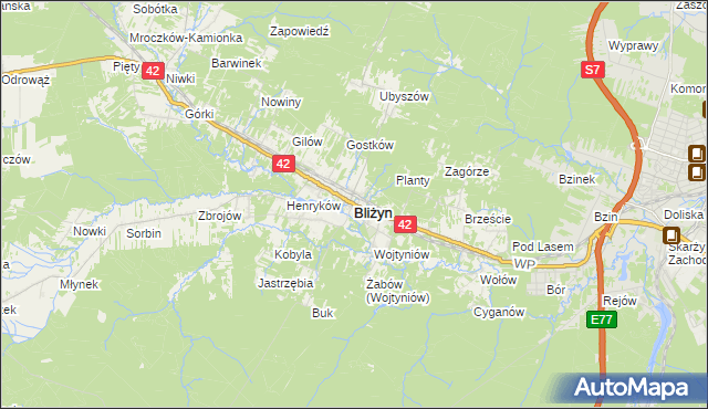 mapa Bliżyn, Bliżyn na mapie Targeo