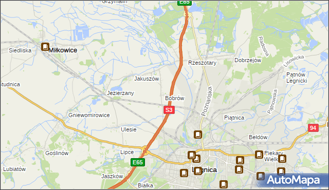 mapa Bobrów gmina Miłkowice, Bobrów gmina Miłkowice na mapie Targeo