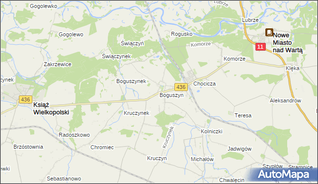 mapa Boguszyn gmina Nowe Miasto nad Wartą, Boguszyn gmina Nowe Miasto nad Wartą na mapie Targeo