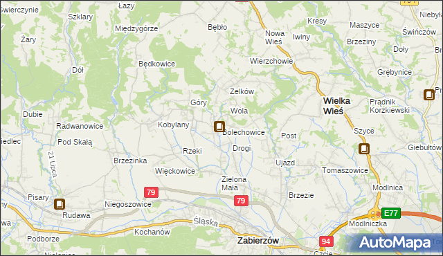 mapa Bolechowice gmina Zabierzów, Bolechowice gmina Zabierzów na mapie Targeo