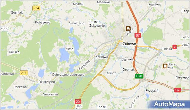 mapa Borkowo gmina Żukowo, Borkowo gmina Żukowo na mapie Targeo