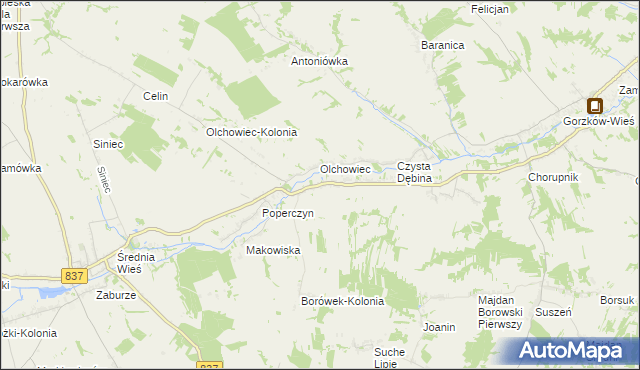 mapa Borówek gmina Żółkiewka, Borówek gmina Żółkiewka na mapie Targeo