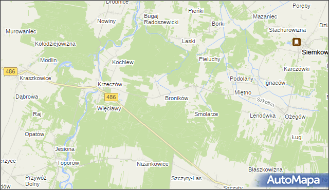 mapa Broników gmina Wierzchlas, Broników gmina Wierzchlas na mapie Targeo