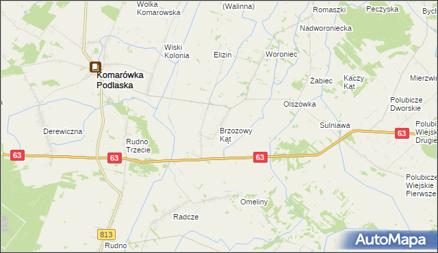 mapa Brzozowy Kąt gmina Komarówka Podlaska, Brzozowy Kąt gmina Komarówka Podlaska na mapie Targeo