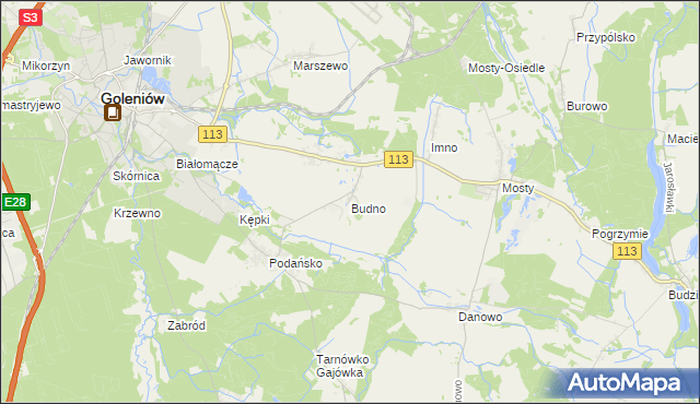 mapa Budno gmina Goleniów, Budno gmina Goleniów na mapie Targeo