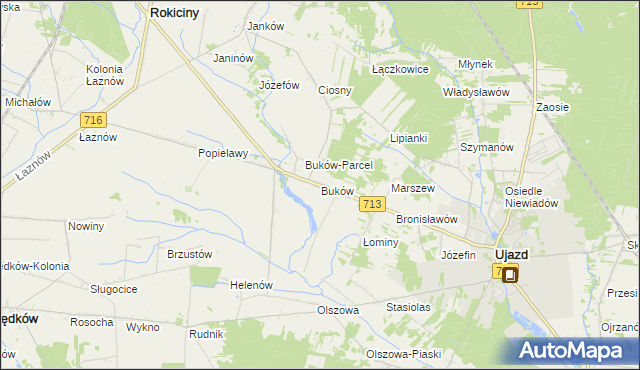 mapa Buków gmina Ujazd, Buków gmina Ujazd na mapie Targeo
