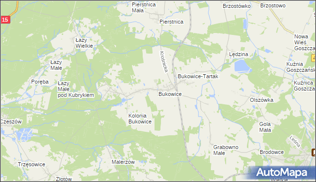 mapa Bukowice gmina Krośnice, Bukowice gmina Krośnice na mapie Targeo