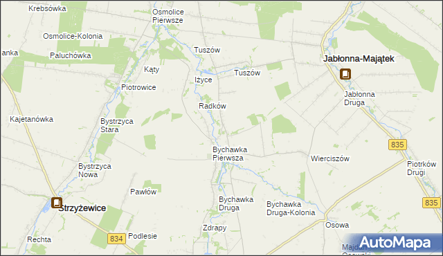 mapa Bychawka Trzecia, Bychawka Trzecia na mapie Targeo