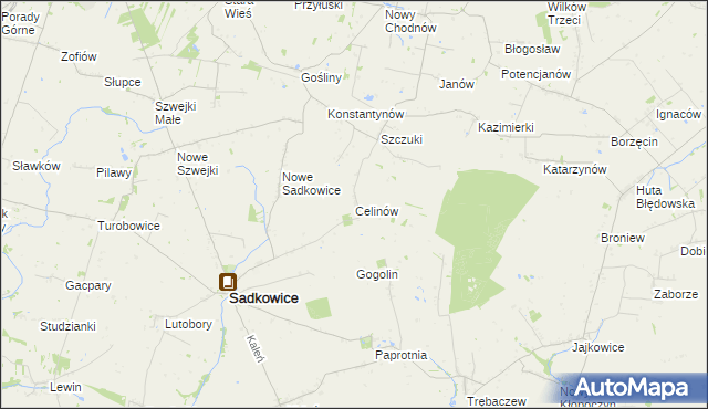 mapa Celinów gmina Sadkowice, Celinów gmina Sadkowice na mapie Targeo