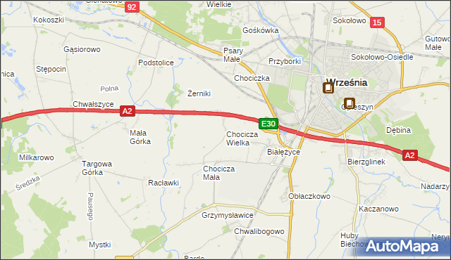 mapa Chocicza Wielka, Chocicza Wielka na mapie Targeo