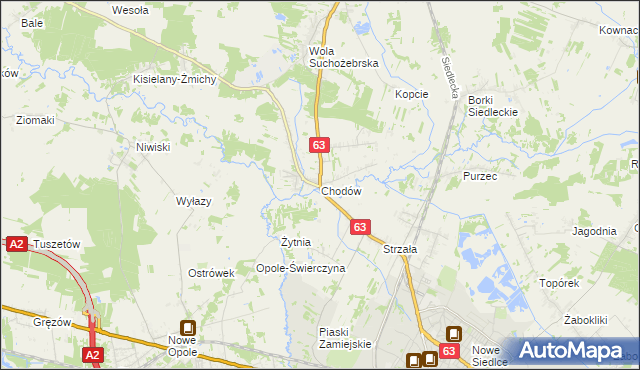 mapa Chodów gmina Siedlce, Chodów gmina Siedlce na mapie Targeo