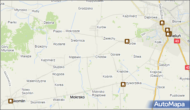 mapa Chotów gmina Mokrsko, Chotów gmina Mokrsko na mapie Targeo