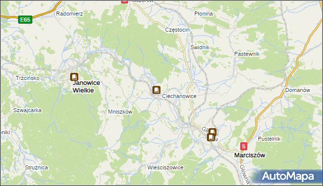 mapa Ciechanowice, Ciechanowice na mapie Targeo