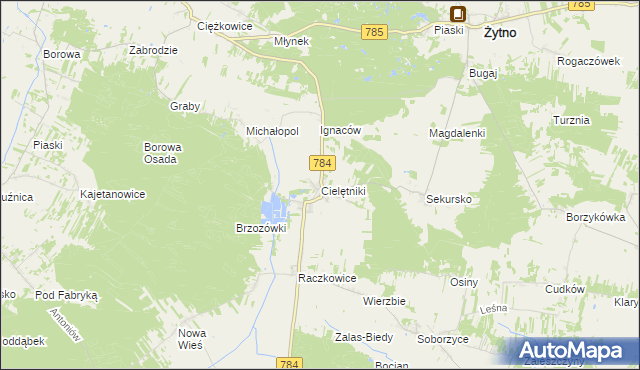 mapa Cielętniki gmina Dąbrowa Zielona, Cielętniki gmina Dąbrowa Zielona na mapie Targeo