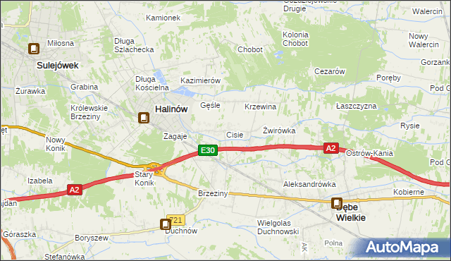 mapa Cisie gmina Halinów, Cisie gmina Halinów na mapie Targeo