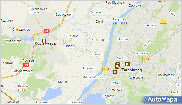 mapa Ciszyca gmina Koprzywnica, Ciszyca gmina Koprzywnica na mapie Targeo