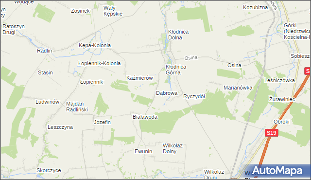 mapa Dąbrowa gmina Borzechów, Dąbrowa gmina Borzechów na mapie Targeo