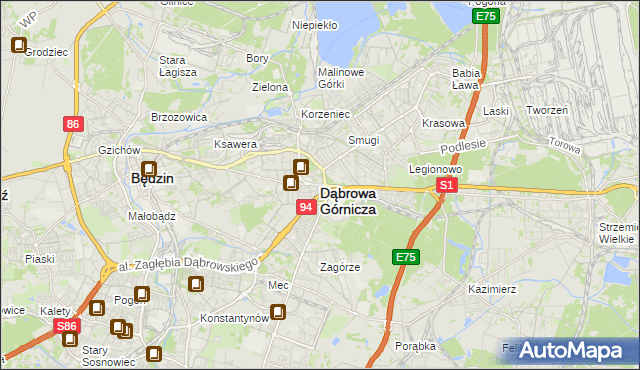mapa Dąbrowa Górnicza, Dąbrowa Górnicza na mapie Targeo