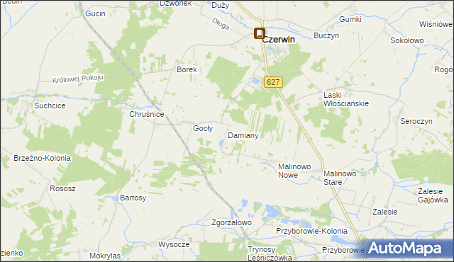 mapa Damiany gmina Czerwin, Damiany gmina Czerwin na mapie Targeo