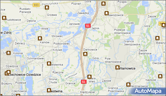 mapa Dankowice gmina Wilamowice, Dankowice gmina Wilamowice na mapie Targeo