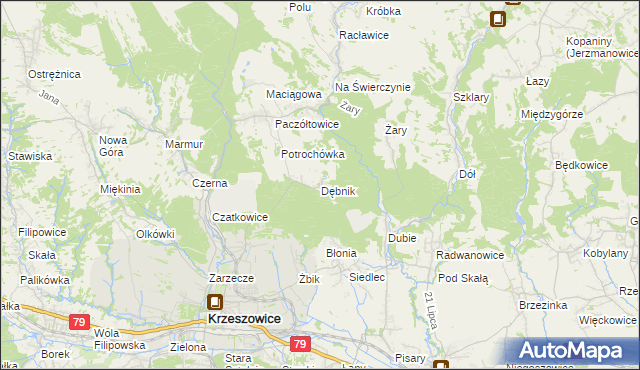 mapa Dębnik gmina Krzeszowice, Dębnik gmina Krzeszowice na mapie Targeo