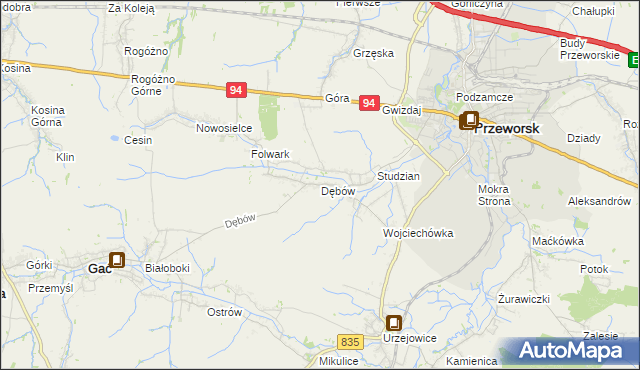 mapa Dębów gmina Gać, Dębów gmina Gać na mapie Targeo