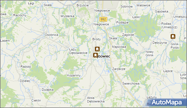 mapa Dębowiec powiat jasielski, Dębowiec powiat jasielski na mapie Targeo