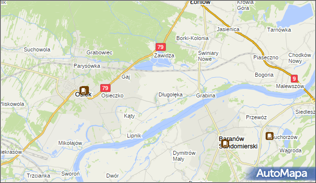 mapa Długołęka gmina Osiek, Długołęka gmina Osiek na mapie Targeo