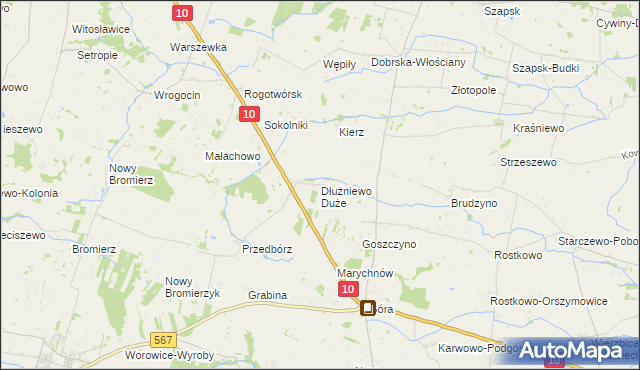 mapa Dłużniewo Duże, Dłużniewo Duże na mapie Targeo