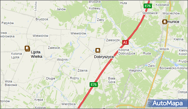 mapa Dobryszyce, Dobryszyce na mapie Targeo