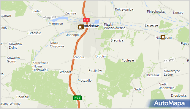 mapa Droblin gmina Wodzisław, Droblin gmina Wodzisław na mapie Targeo