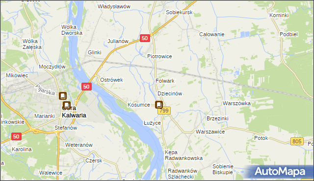 mapa Dziecinów gmina Sobienie-Jeziory, Dziecinów gmina Sobienie-Jeziory na mapie Targeo