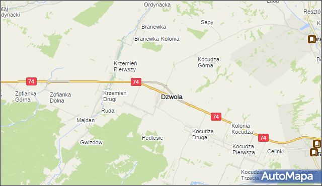mapa Dzwola, Dzwola na mapie Targeo