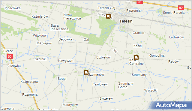 mapa Elżbietów gmina Teresin, Elżbietów gmina Teresin na mapie Targeo